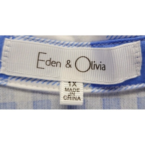 Eden & Olivia Womens Shirt Plaid Checkered Button Up Womens 1X Blue White Blouse - Picture 4 of 10